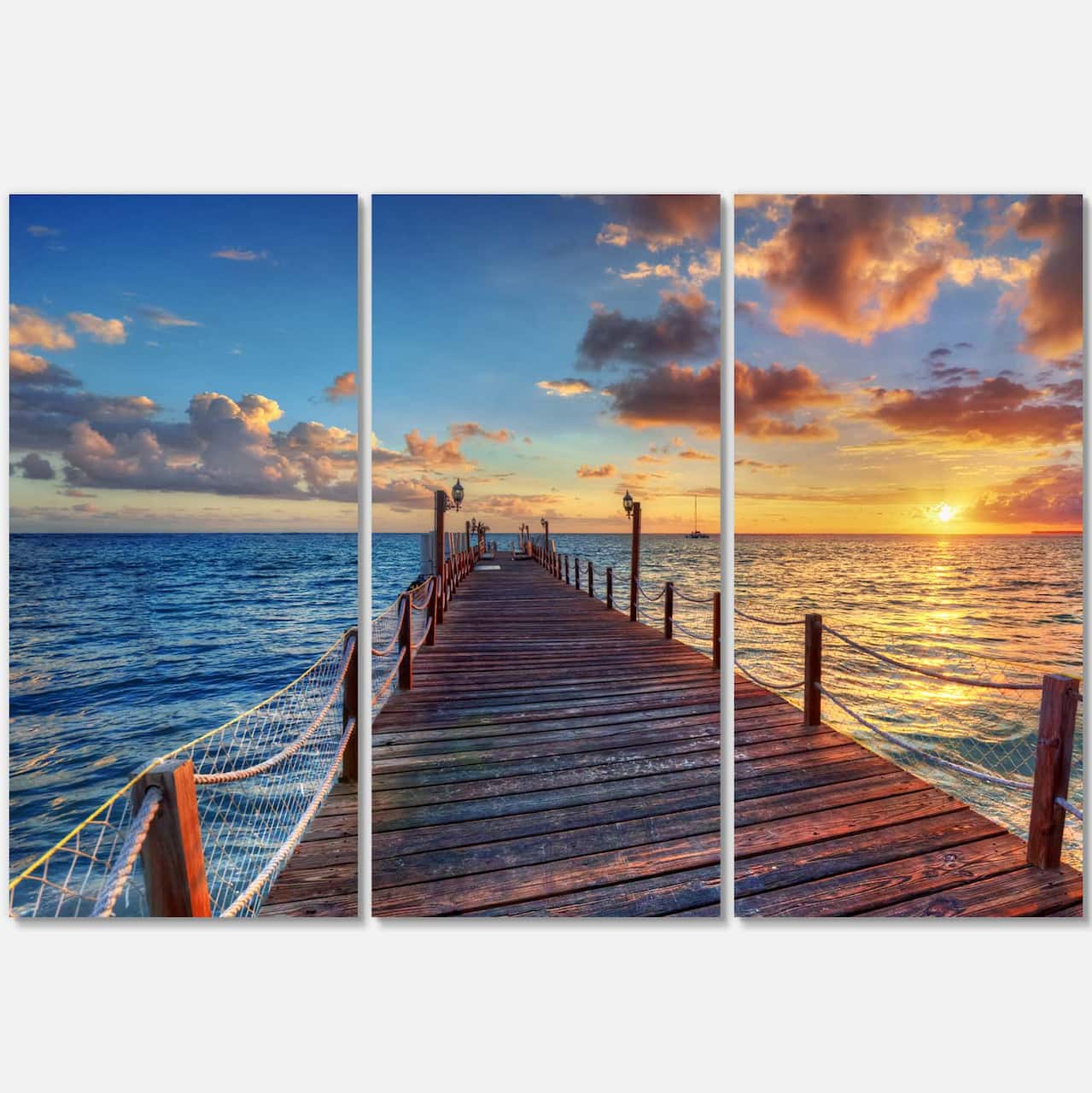 Designart - Beautiful Sunset over Sea Pier - Modern Canvas Art Print
